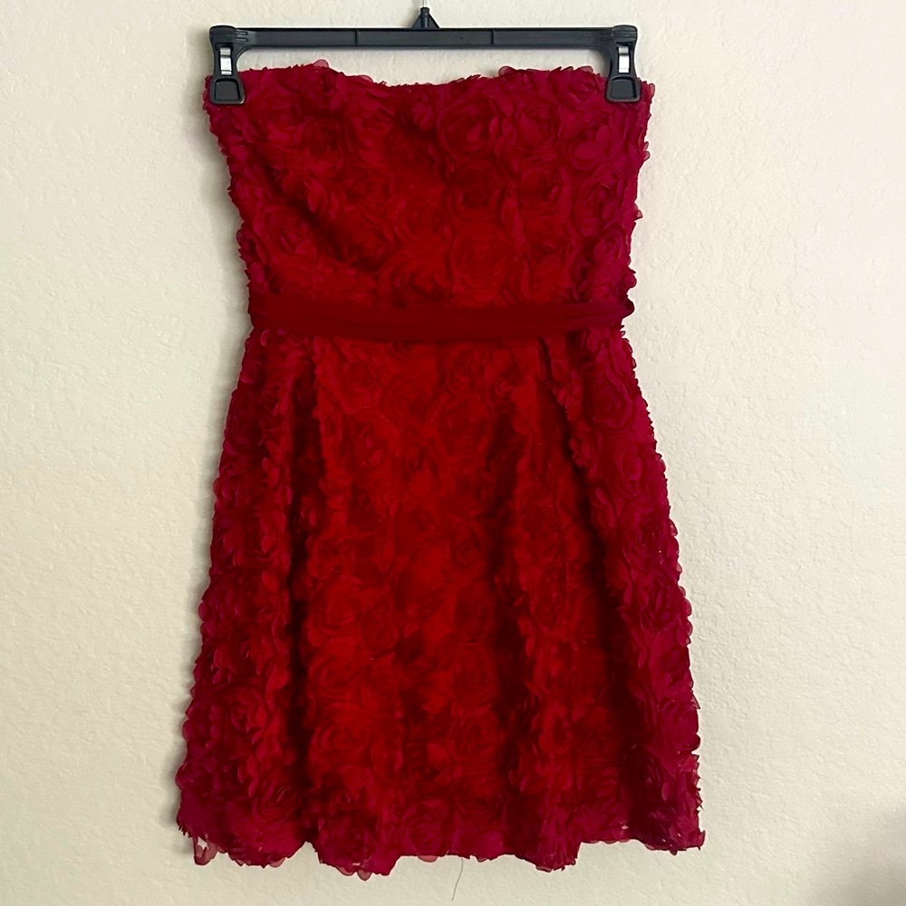 Strapless Red Floral Textured Dress